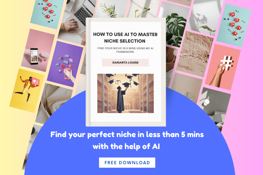 Picture showing my ebook on how to find your perfect niche in 5 mins using AI