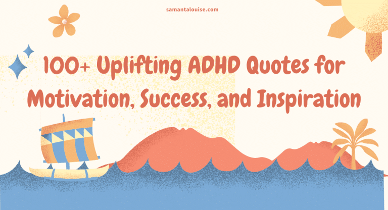 ADHD quotes for motivation words with a cartoon of a boat sailing on a wave